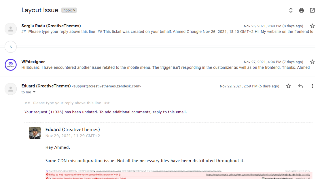 Blocksy Support via email