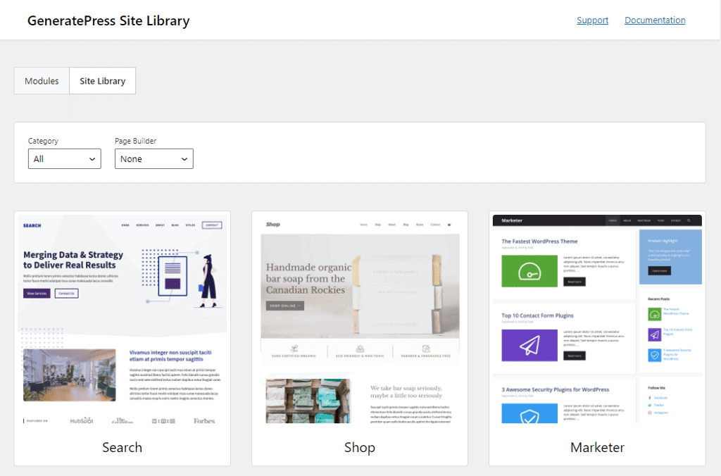 GeneratePress Site Library