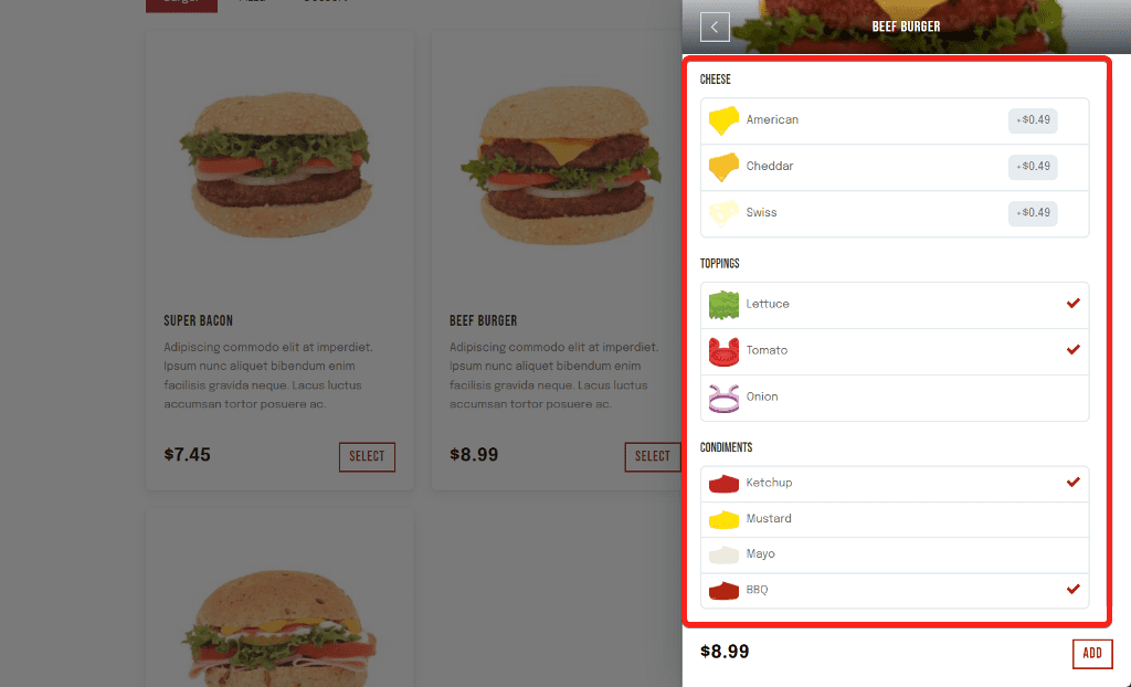 Orderable product addon