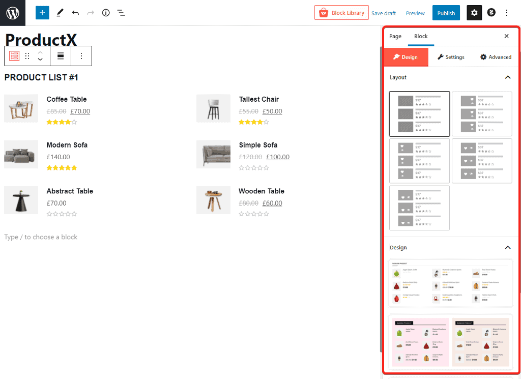 ProductX customization options in design tab