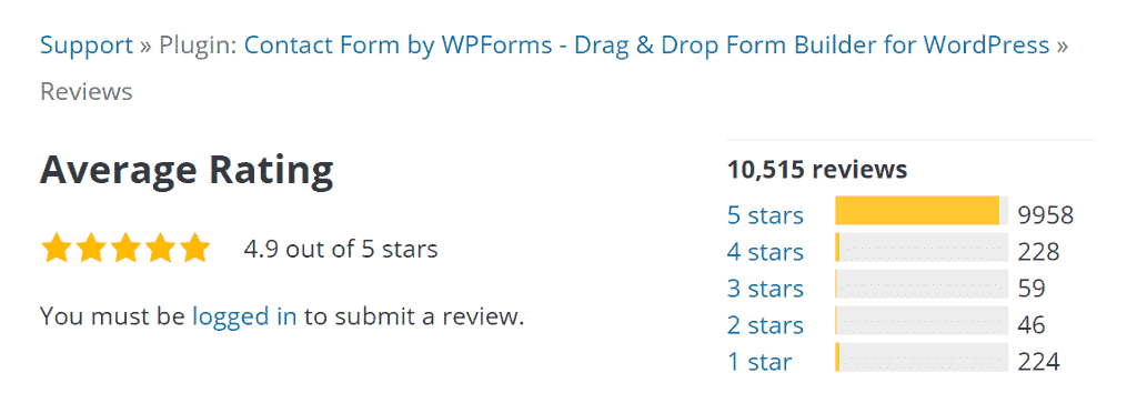 WPForms review on WordPress.org